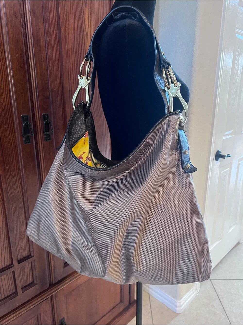 Anteprima Nueve Jean-Pierre Klifa Silver Nylon Hobo Bucket Shoulder Bag Floral